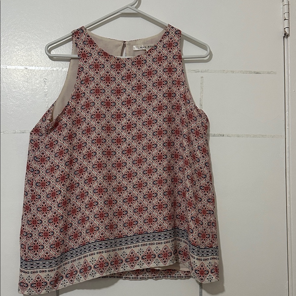 Max Studio Red and Cream Geometric Tank Top